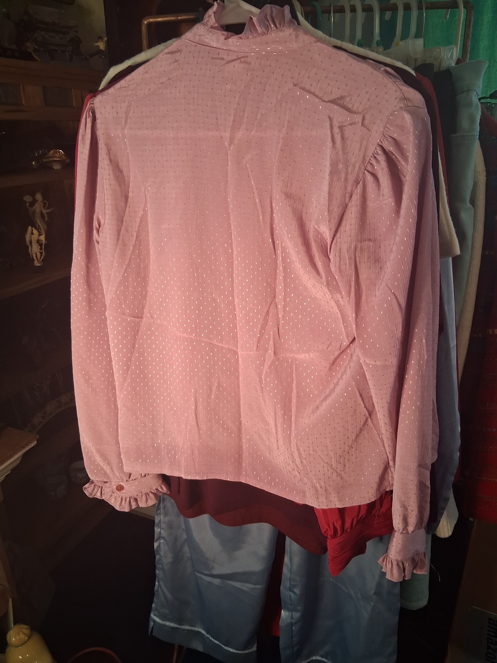 Light Pink Ruffled Dot-Textured Blouse - Picture 3 of 4